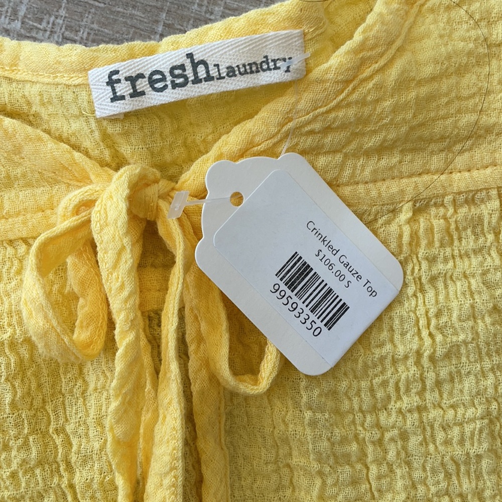 Yellow crinkled gauze top NWT - Picture 2 of 5